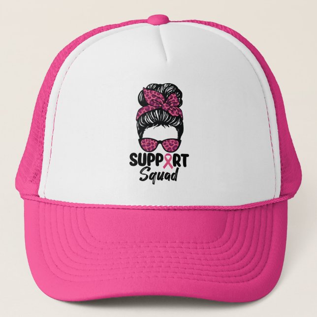 Support Squad Messy Bun Rosa Warrior Breast Cancer Keps (Framsida)