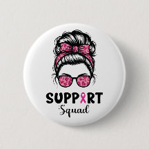 Support Squad Messy Bun Rosa Warrior Breast Cancer