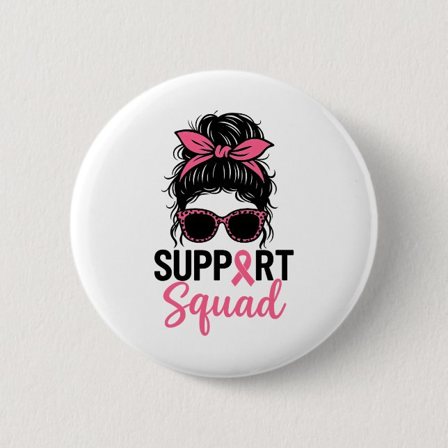Support Squad Messy Bun Rosa Warrior Breast Cancer Knapp (Framsida)