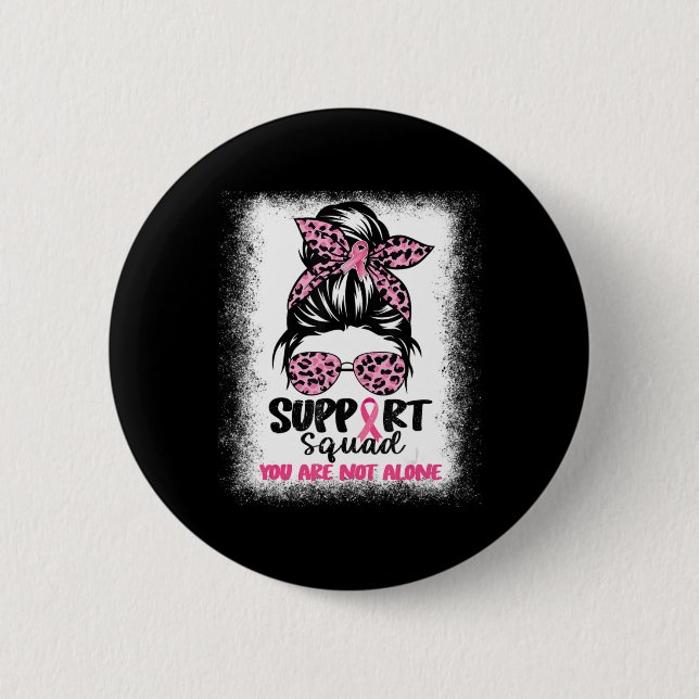 Support Squad Messy Bun Rosa Warrior Breast Cancer Knapp (Framsida)