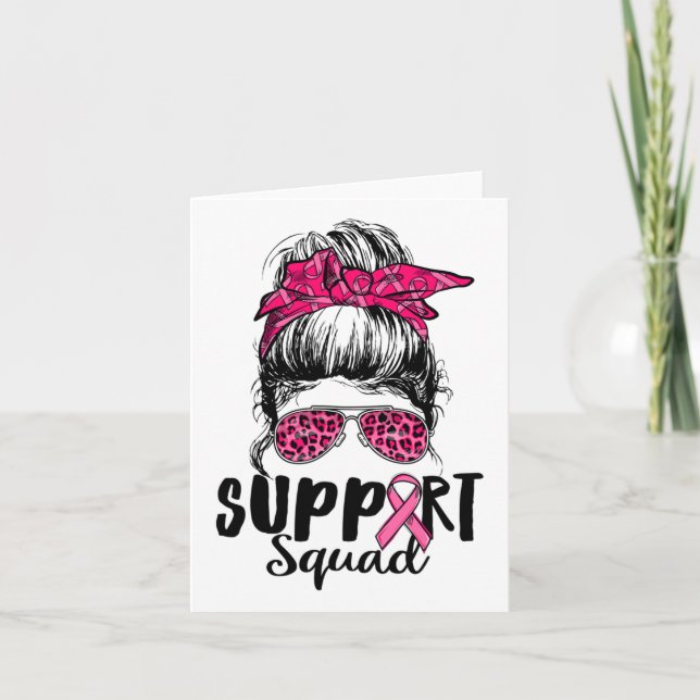 Support Squad Messy Bun Rosa Warrior Breast Cancer Kort (Framsida)
