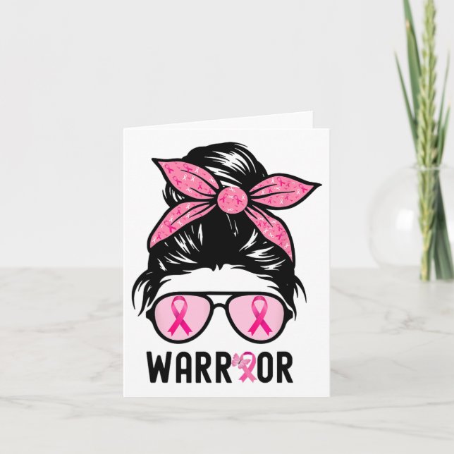 Support Squad Messy Bun Rosa Warrior Breast Cancer Kort (Framsida)