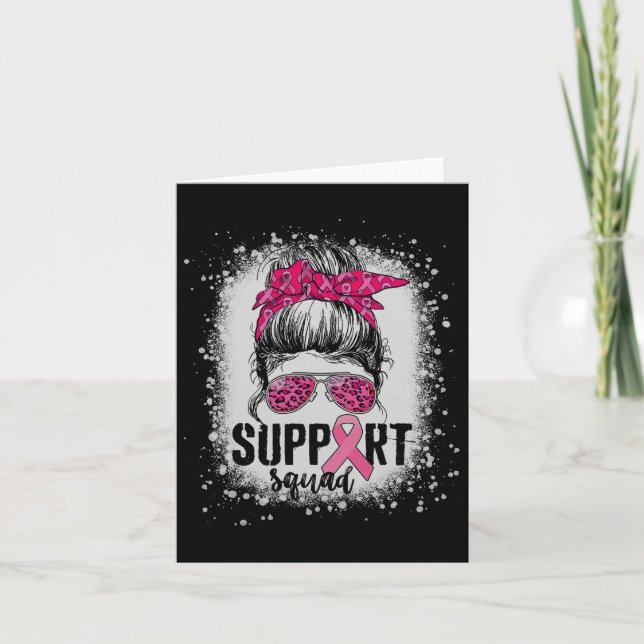 Support Squad Messy Bun Rosa Warrior Breast Cancer Kort (Framsida)