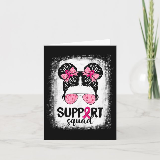 Support Squad Messy Bun Rosa Warrior Breast Cancer Kort (Framsida)
