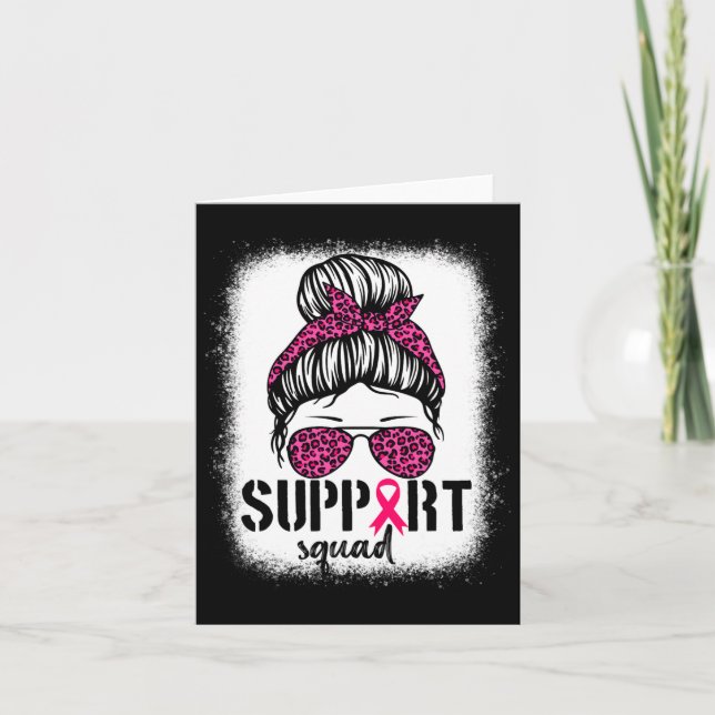 Support Squad Messy Bun Rosa Warrior Breast Cancer Kort (Framsida)