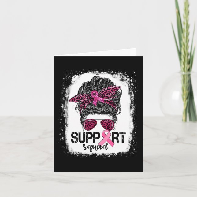 Support Squad Messy Bun Rosa Warrior Breast Cancer Kort (Framsida)