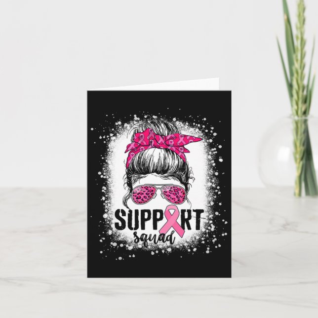 Support Squad Messy Bun Rosa Warrior Breast Cancer Kort (Framsida)