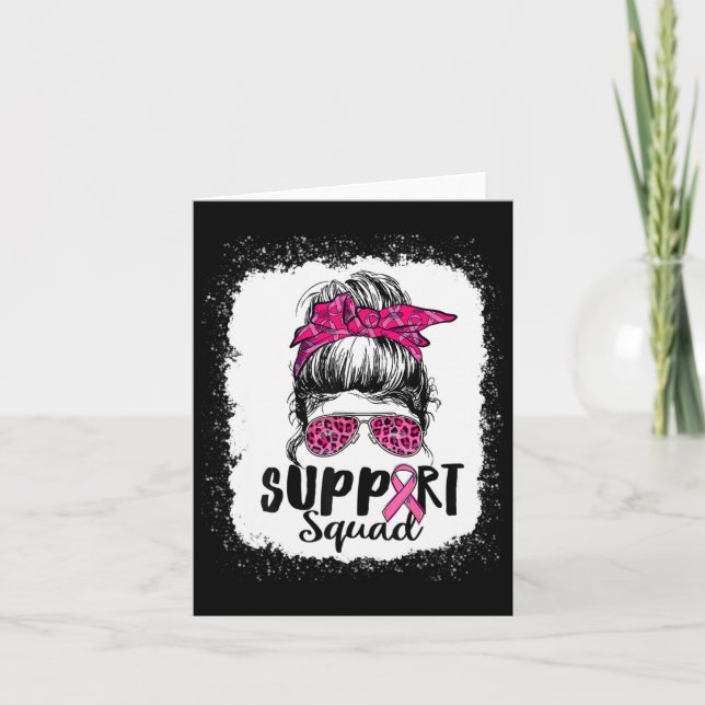 Support Squad Messy Bun Rosa Warrior Breast Cancer Kort (Framsida)