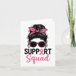 Support Squad Messy Bun Rosa Warrior Breast Cancer Kort