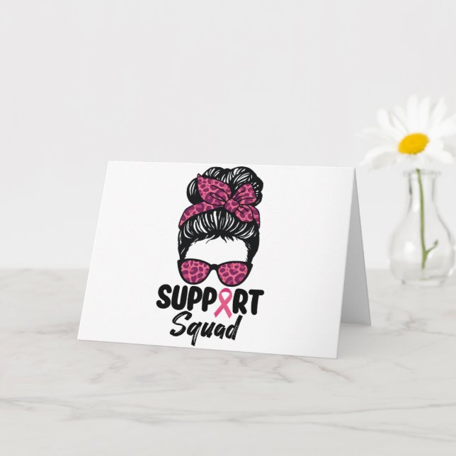 Support Squad Messy Bun Rosa Warrior Breast Cancer Kort (Liten växt)
