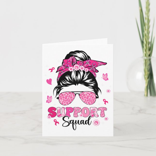 Support Squad Messy Bun Rosa Warrior Breast Cancer Kort (Framsida)