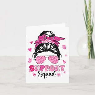 Support Squad Messy Bun Rosa Warrior Breast Cancer Kort