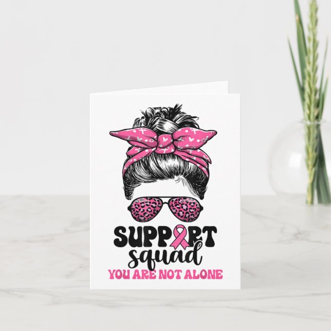 Support Squad Messy Bun Rosa Warrior Breast Cancer Kort (Framsida)