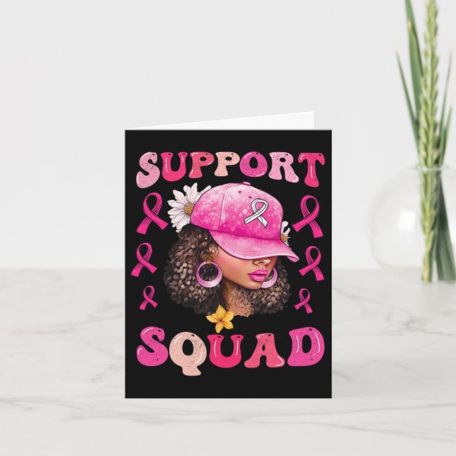 Support Squad Messy Bun Rosa Warrior Breast Cancer Kort (Framsida)
