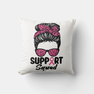 Support Squad Messy Bun Rosa Warrior Breast Cancer Kudde