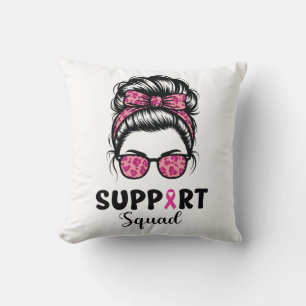 Support Squad Messy Bun Rosa Warrior Breast Cancer Kudde