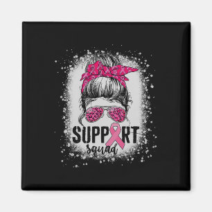 Support Squad Messy Bun Rosa Warrior Breast Cancer Magnet