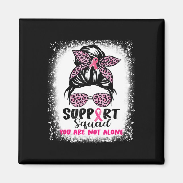 Support Squad Messy Bun Rosa Warrior Breast Cancer Magnet (Framsidan)