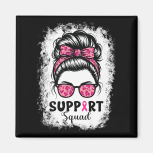 Support Squad Messy Bun Rosa Warrior Breast Cancer Magnet
