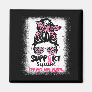 Support Squad Messy Bun Rosa Warrior Breast Cancer Magnet