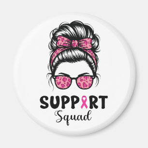 Support Squad Messy Bun Rosa Warrior Breast Cancer Magnet