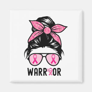Support Squad Messy Bun Rosa Warrior Breast Cancer Magnet