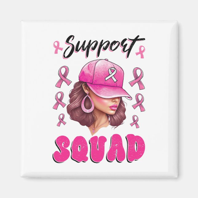 Support Squad Messy Bun Rosa Warrior Breast Cancer Magnet (Framsidan)