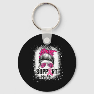 Support Squad Messy Bun Rosa Warrior Breast Cancer Nyckelring