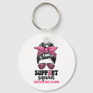 Support Squad Messy Bun Rosa Warrior Breast Cancer Nyckelring