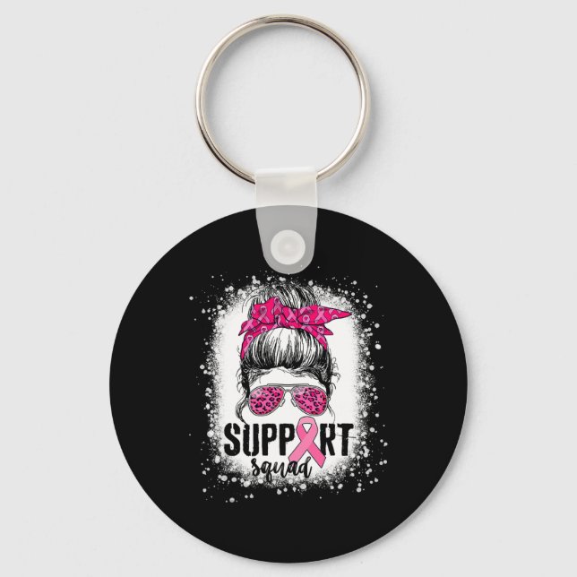 Support Squad Messy Bun Rosa Warrior Breast Cancer Nyckelring (Framsida)