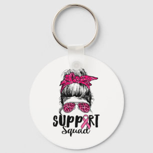 Support Squad Messy Bun Rosa Warrior Breast Cancer Nyckelring