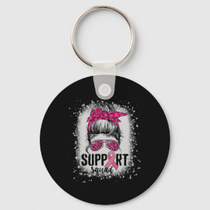 Support Squad Messy Bun Rosa Warrior Breast Cancer Nyckelring