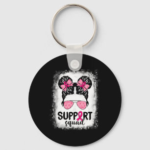 Support Squad Messy Bun Rosa Warrior Breast Cancer Nyckelring
