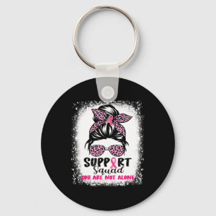 Support Squad Messy Bun Rosa Warrior Breast Cancer Nyckelring