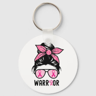 Support Squad Messy Bun Rosa Warrior Breast Cancer Nyckelring