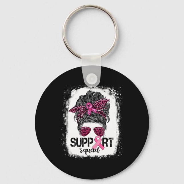 Support Squad Messy Bun Rosa Warrior Breast Cancer Nyckelring (Framsida)