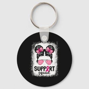 Support Squad Messy Bun Rosa Warrior Breast Cancer Nyckelring