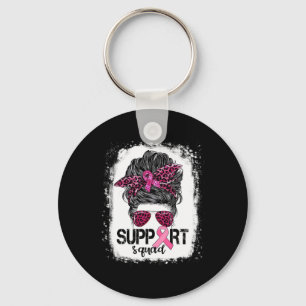 Support Squad Messy Bun Rosa Warrior Breast Cancer Nyckelring