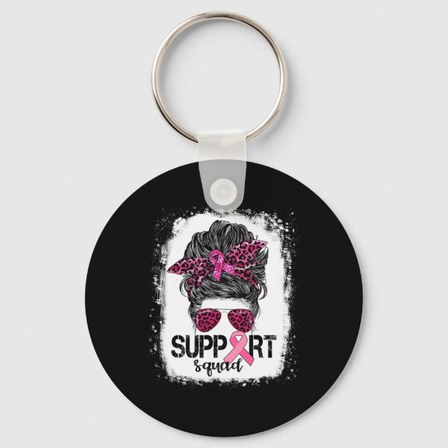 Support Squad Messy Bun Rosa Warrior Breast Cancer Nyckelring (Framsida)