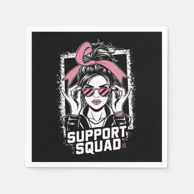 Support Squad Messy Bun Rosa Warrior Breast Cancer Pappersservett (Framsidan)