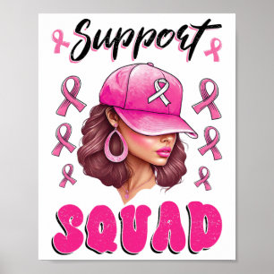 Support Squad Messy Bun Rosa Warrior Breast Cancer Poster
