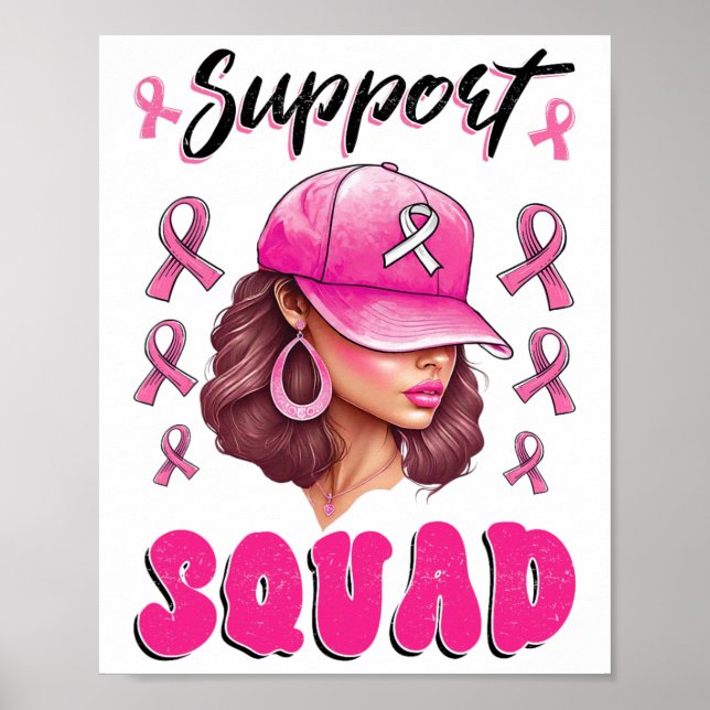 Support Squad Messy Bun Rosa Warrior Breast Cancer Poster (Framsidan)