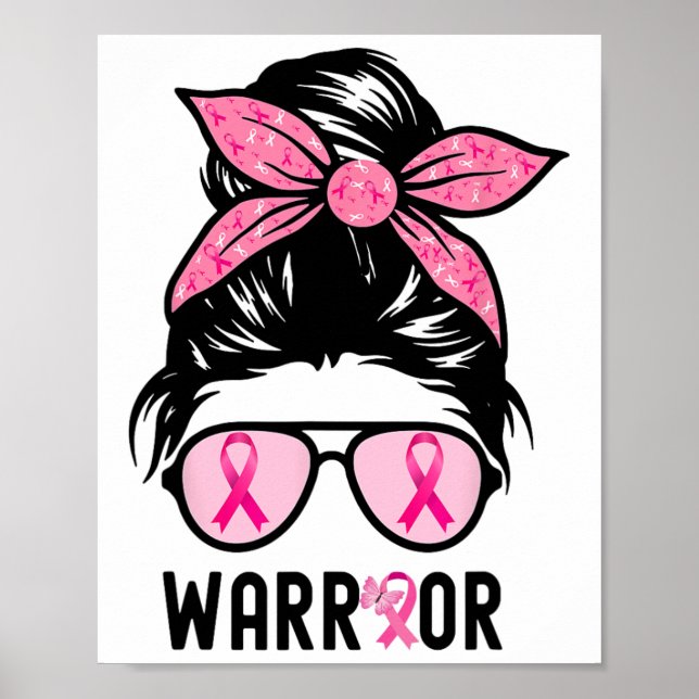 Support Squad Messy Bun Rosa Warrior Breast Cancer Poster (Framsidan)