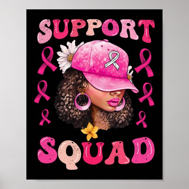 Support Squad Messy Bun Rosa Warrior Breast Cancer Poster (Framsidan)