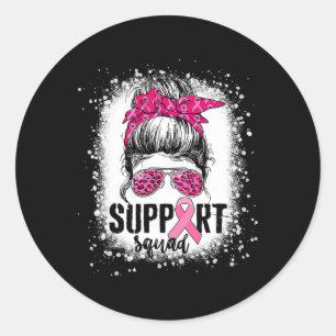 Support Squad Messy Bun Rosa Warrior Breast Cancer Runt Klistermärke