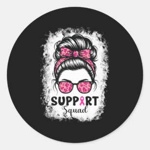 Support Squad Messy Bun Rosa Warrior Breast Cancer Runt Klistermärke