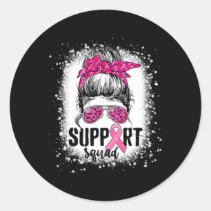 Support Squad Messy Bun Rosa Warrior Breast Cancer Runt Klistermärke