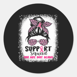 Support Squad Messy Bun Rosa Warrior Breast Cancer Runt Klistermärke
