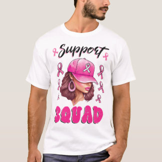 Support Squad Messy Bun Rosa Warrior Breast Cancer T Shirt