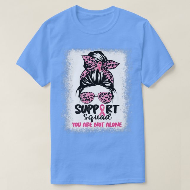 Support Squad Messy Bun Rosa Warrior Breast Cancer T Shirt (Design framsida)